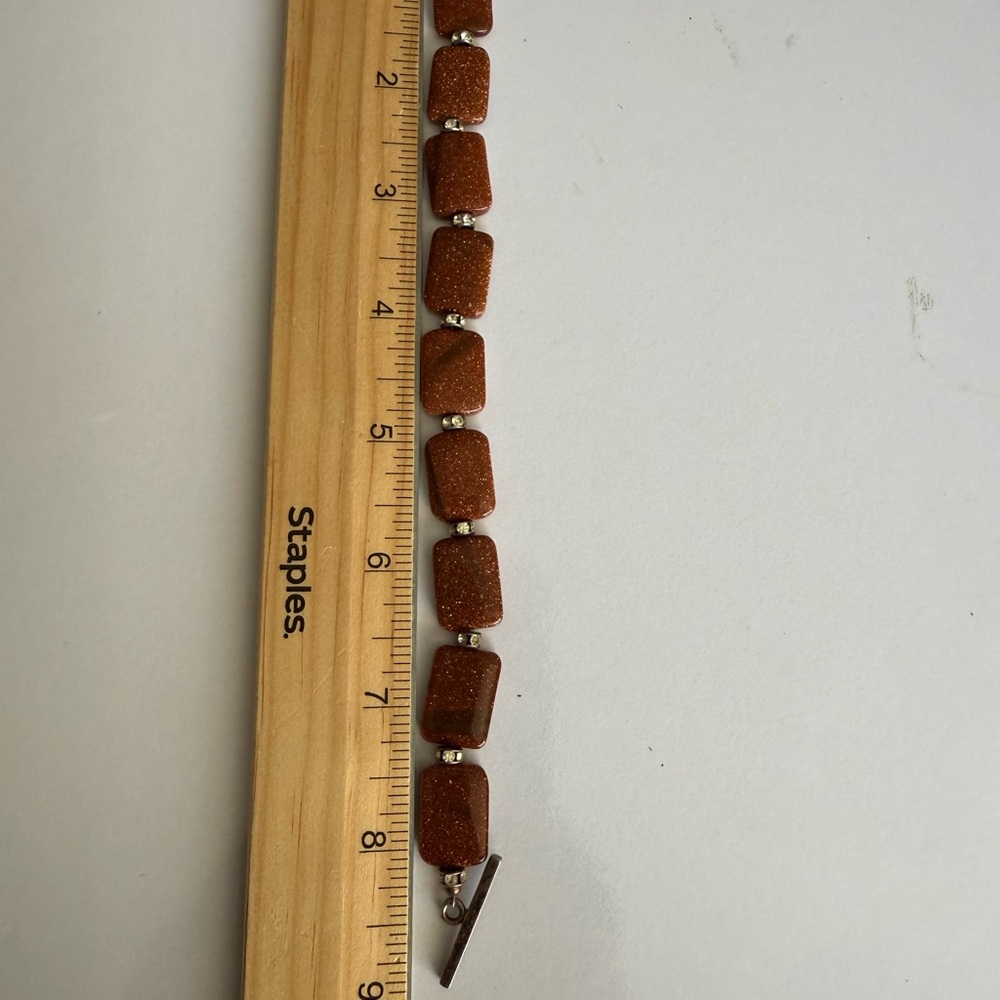 Sparkling Vintage Rectangular Goldstone Sterling … - image 4